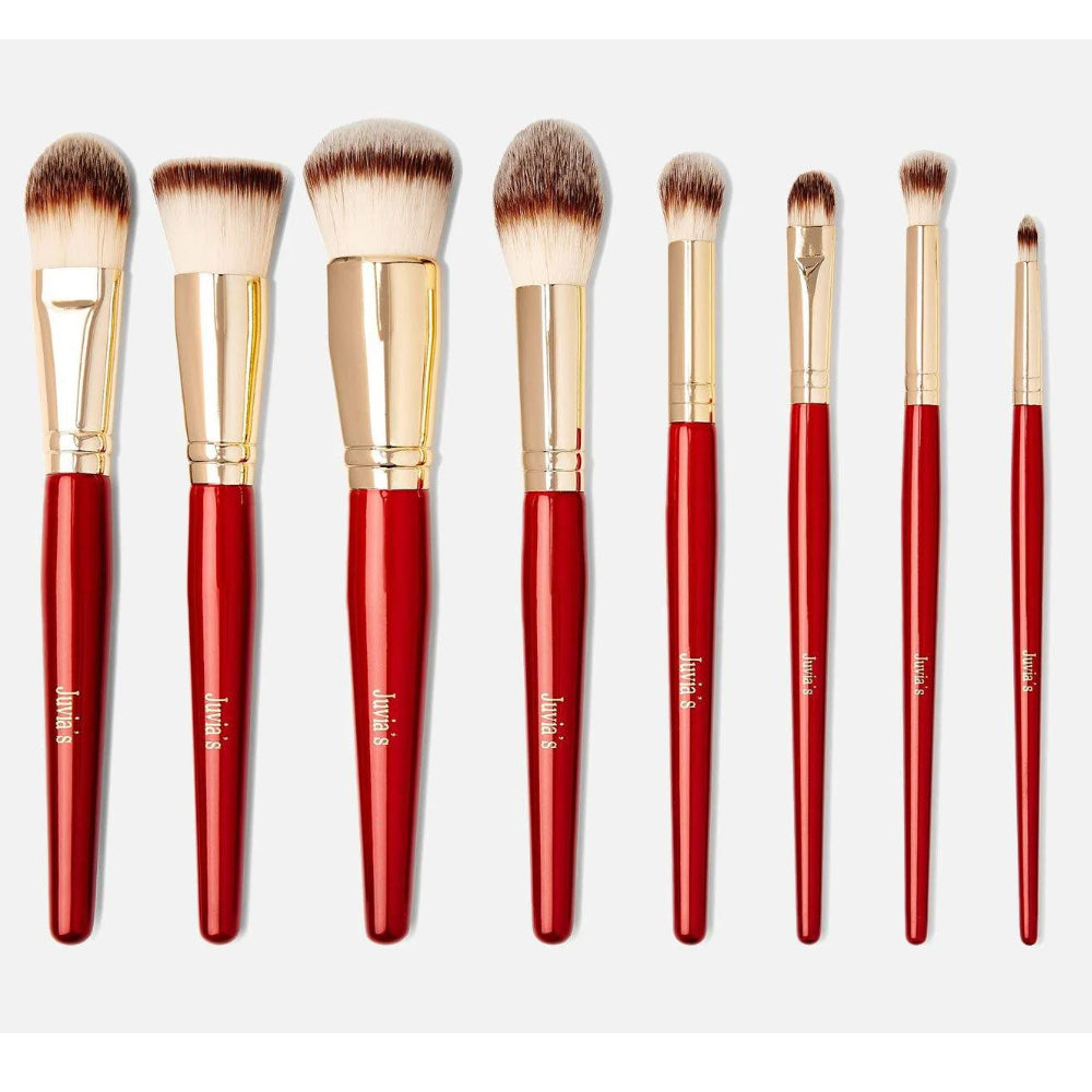 Juvias 9-Piece Pro Red Face & Eye Makeup Brush Set