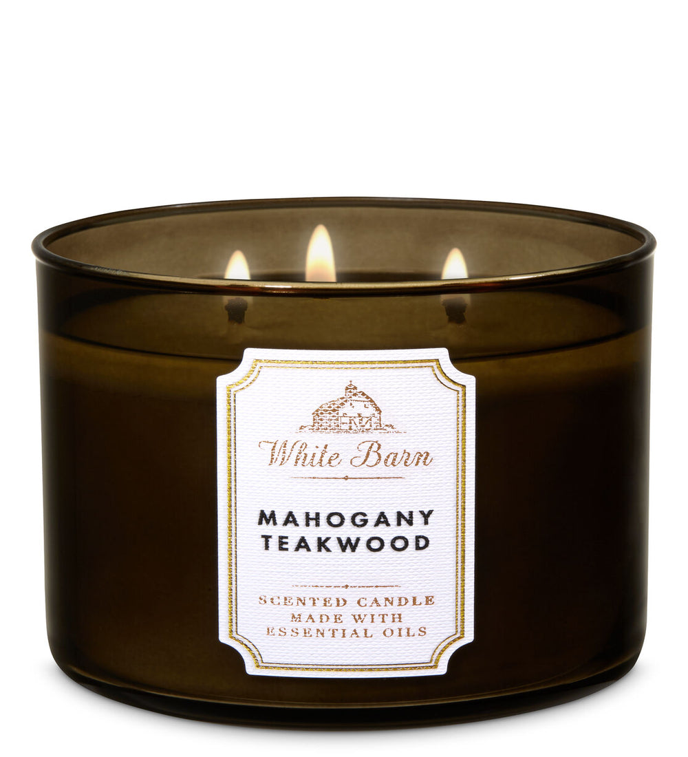Bath & body works white barn, mahogany teakwood 3wick scented candle