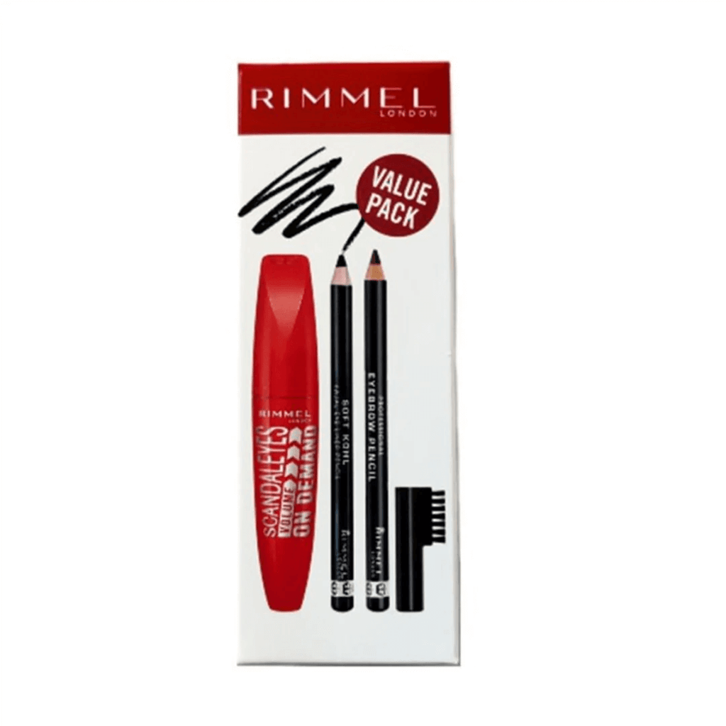 Shop Rimmel London Mascara + Eye Pencil + Eyebrow Pencil Set Online in Pakistan - ColorshowPk 